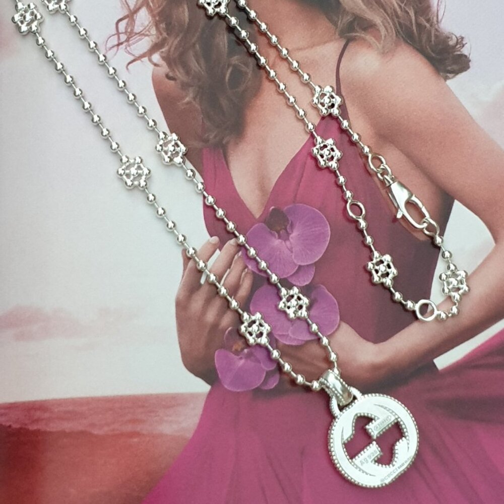 Monogram Gucci Necklace Double G Silver Pendant Necklace Jewelry Accessory Gift